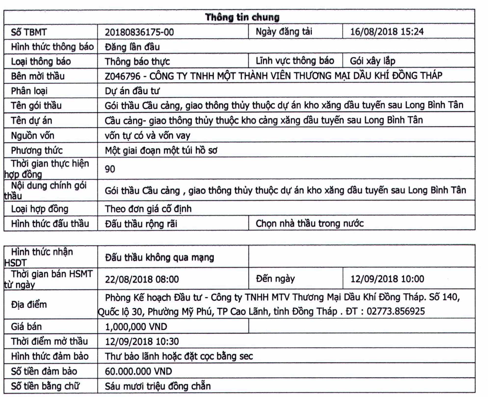 Thông báo mời thầu (17/08/2018)