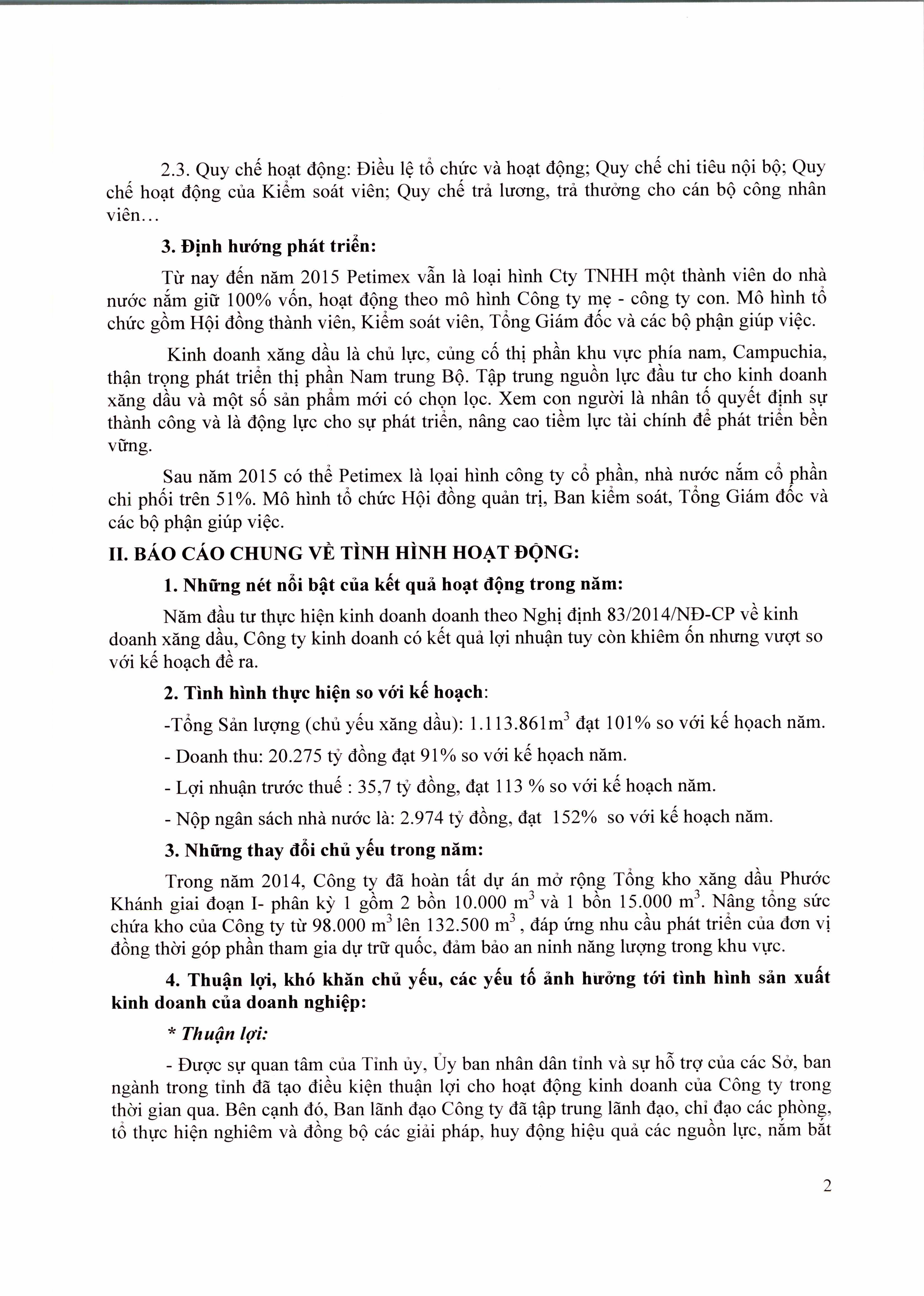 BÁO CÁO TÌNH HÌNH HOẠT ĐỘNG KINH DOANH NĂM 2014 (09/09/2015)