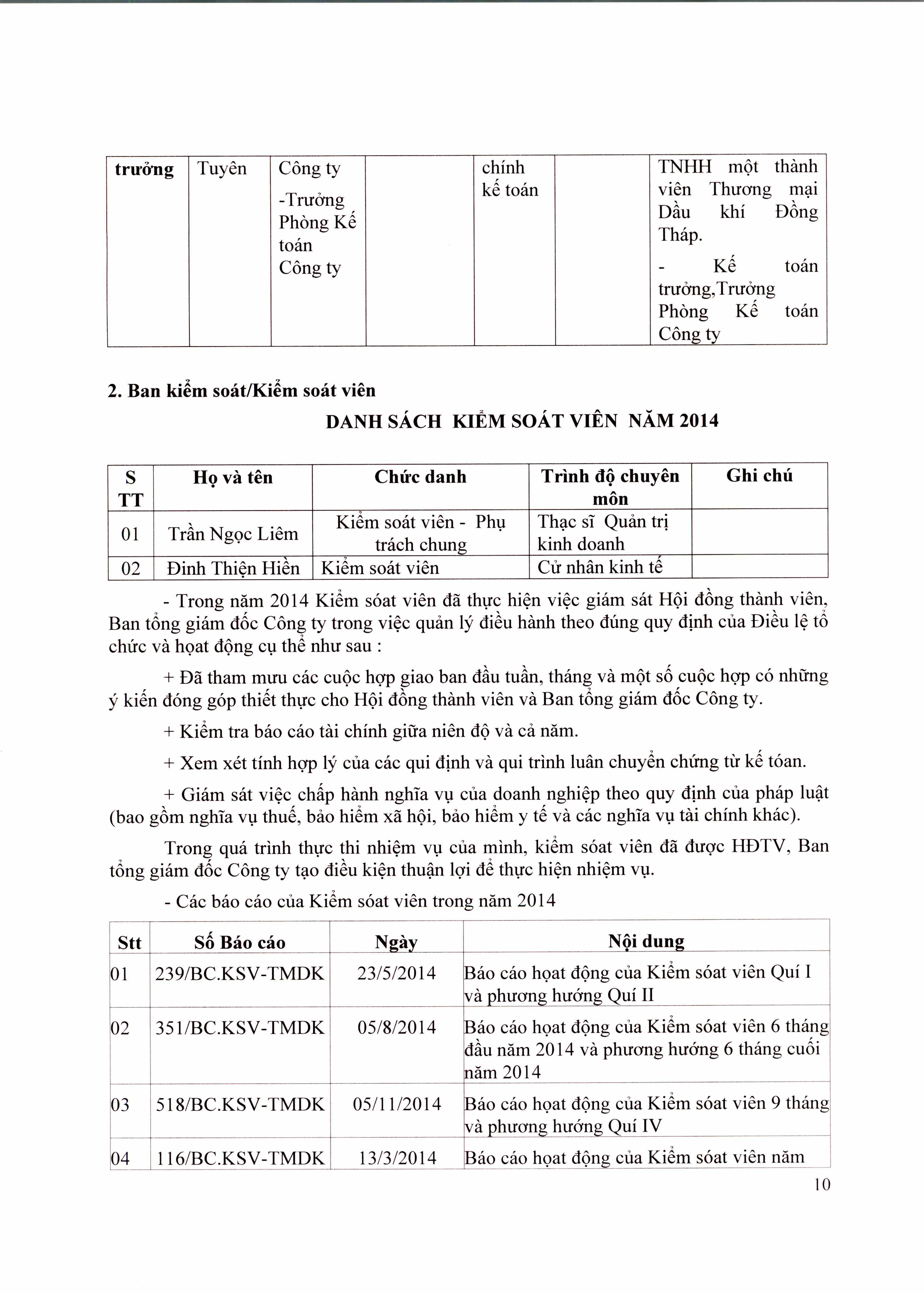 BÁO CÁO TÌNH HÌNH HOẠT ĐỘNG KINH DOANH NĂM 2014 (09/09/2015)